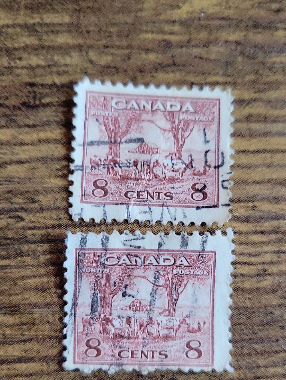 Vintage 1942 WW2 Canada 8 Cents Postage Stamps - Pink